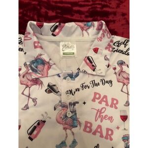 Birdie Golf Flamingo Par Then Bar Polo Shirt Mens White Pink Funny Golfing Tee